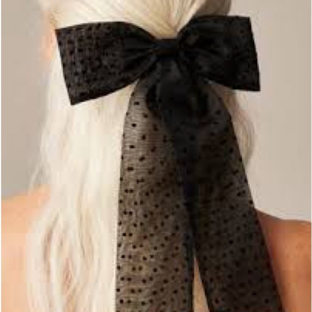 J Crew Swiss Dot Black Polka Dot Hair Bow